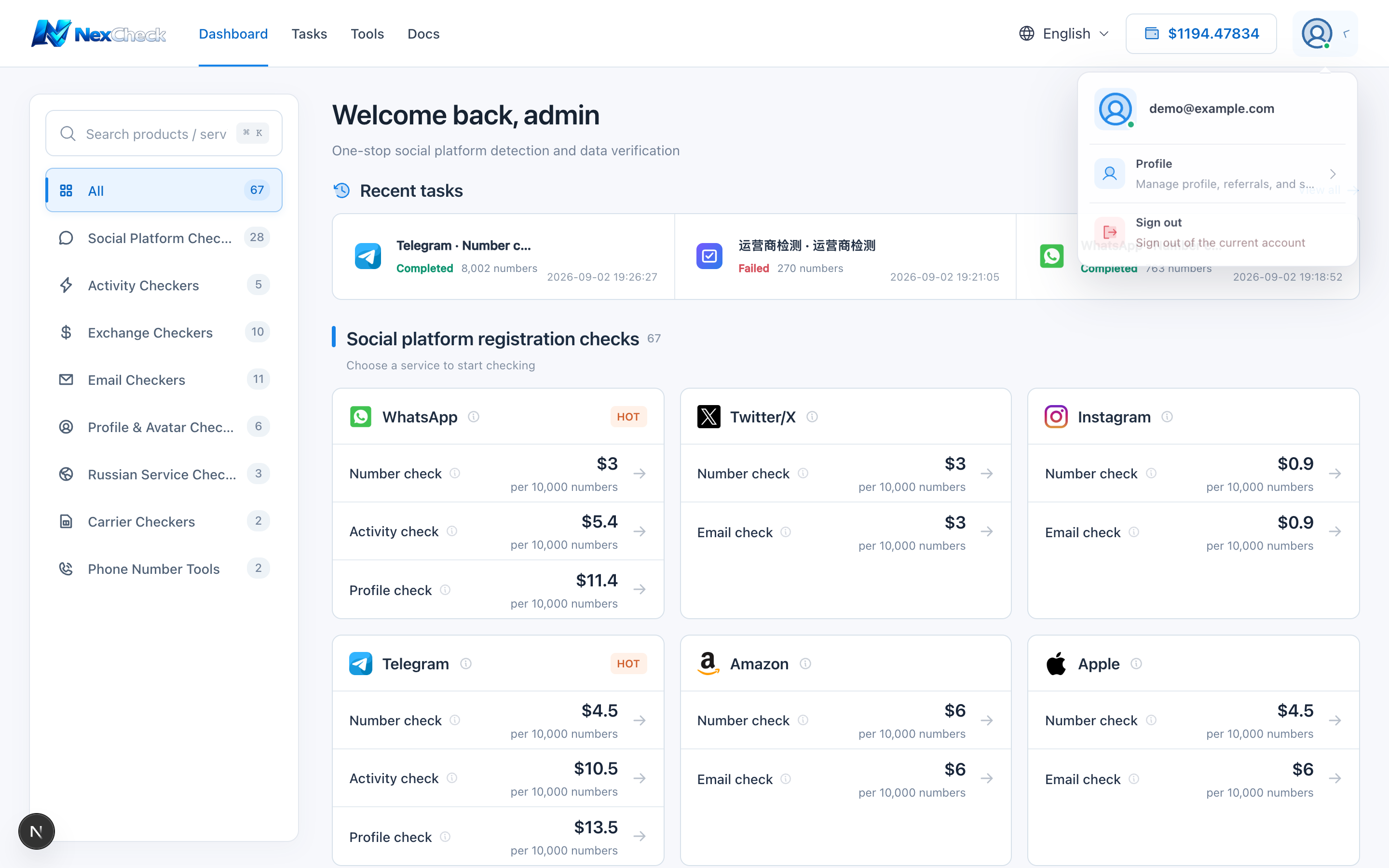 Expanded account menu