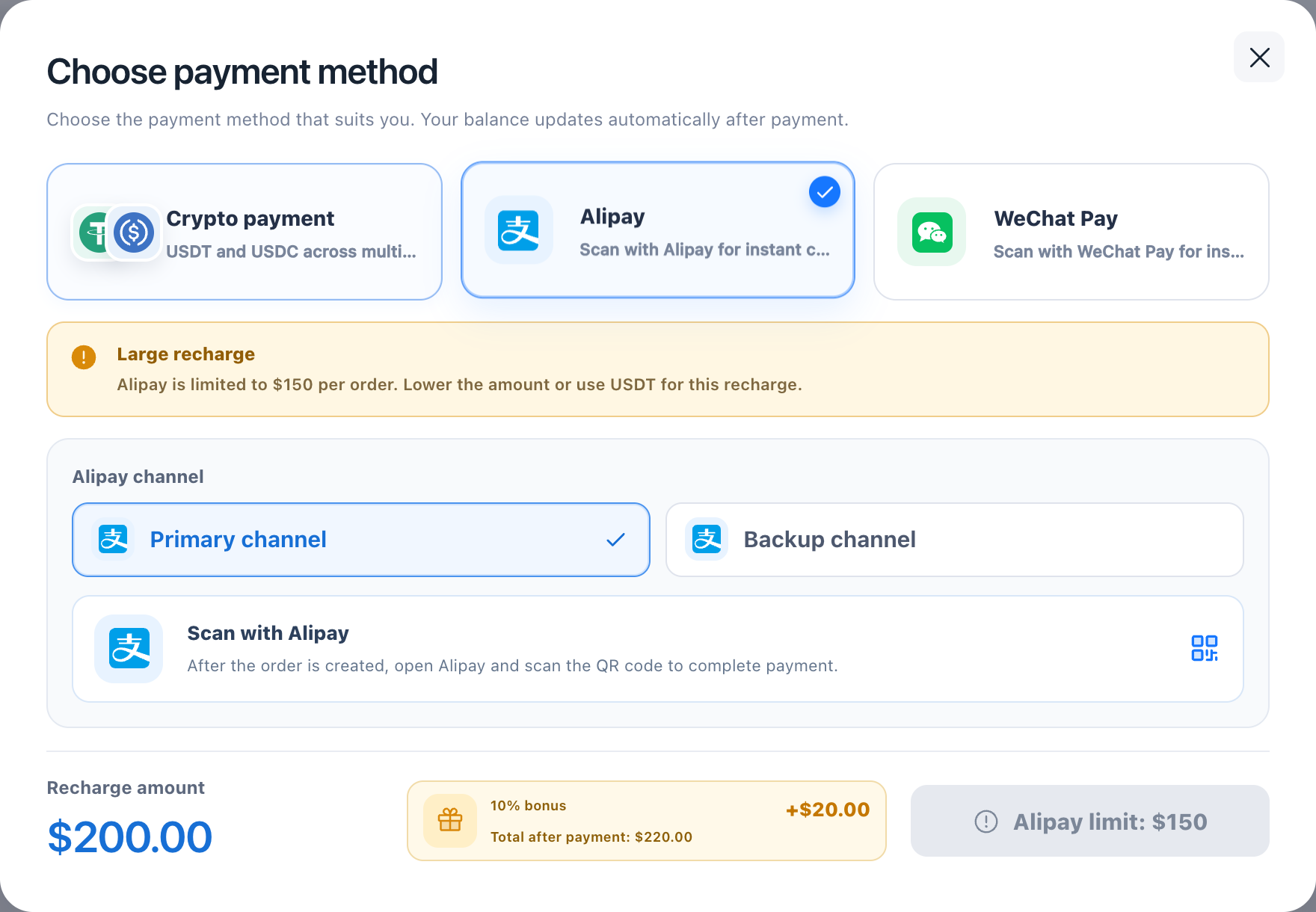 Fiat single-payment limit notice
