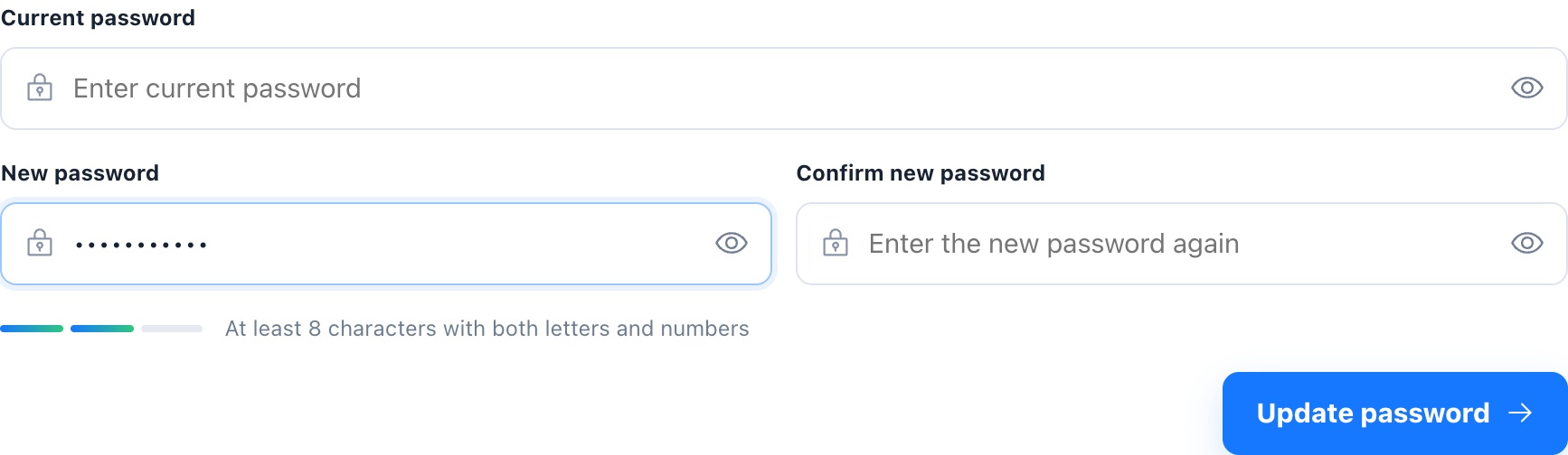 Change-password form with demo values