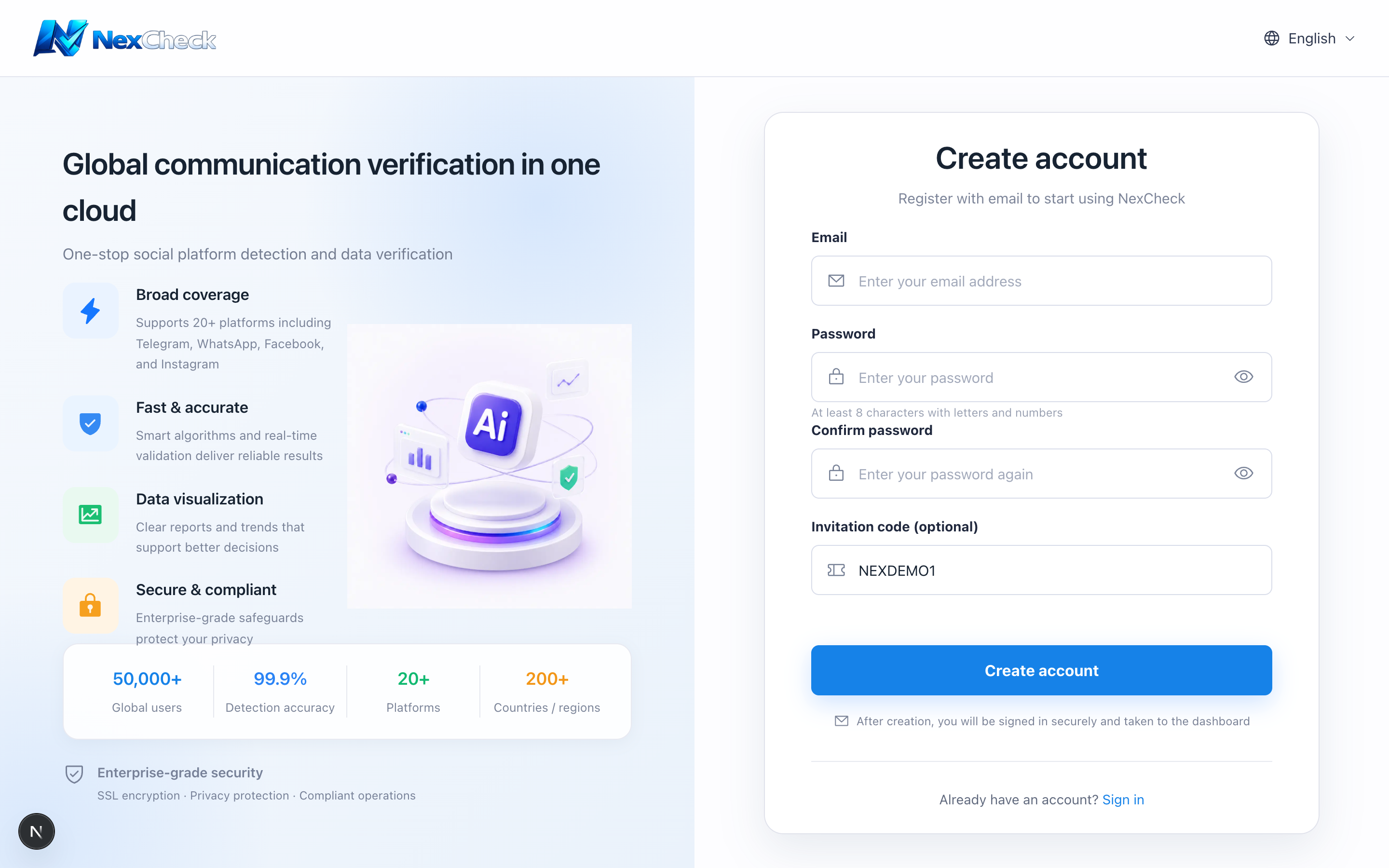 Registration page with a prefilled referral code